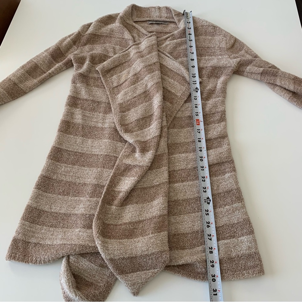 Barefoot dreams bamboo chic lite tan stripe sweater cardigan size S/M - Picture 6 of 7